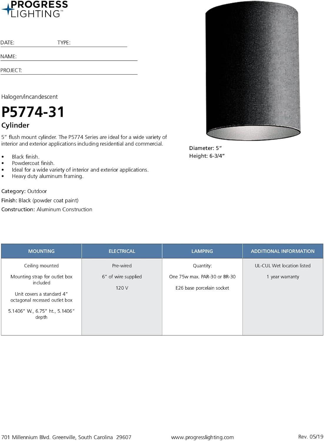 Progress Lighting, Cylinder, 1 Light, Flush Mount, Antique Bronze, Porcelain, Blank