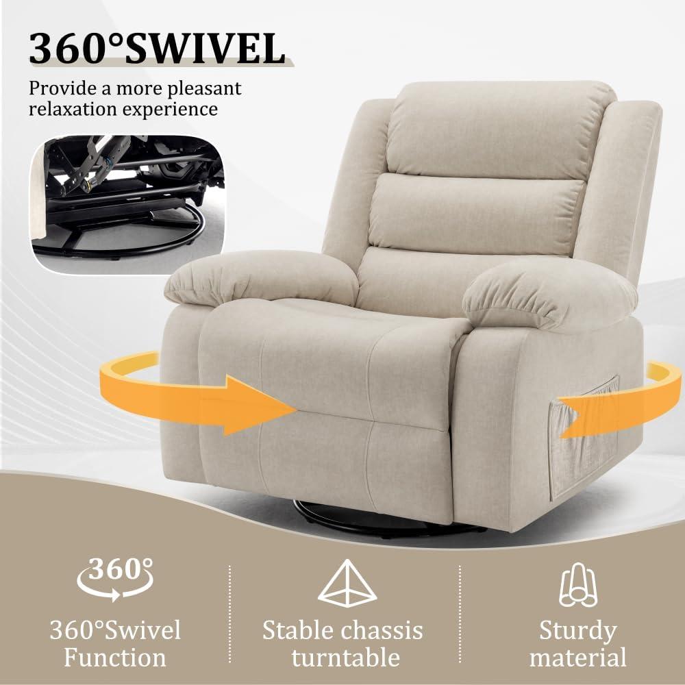 Ebern Designs Ellisse Recliner Chair, Wide Rocker Chair, Rocking Chair with Massage and Heat, 360°Swivel Rocking Chairs, Oversized Recliner for Adult
