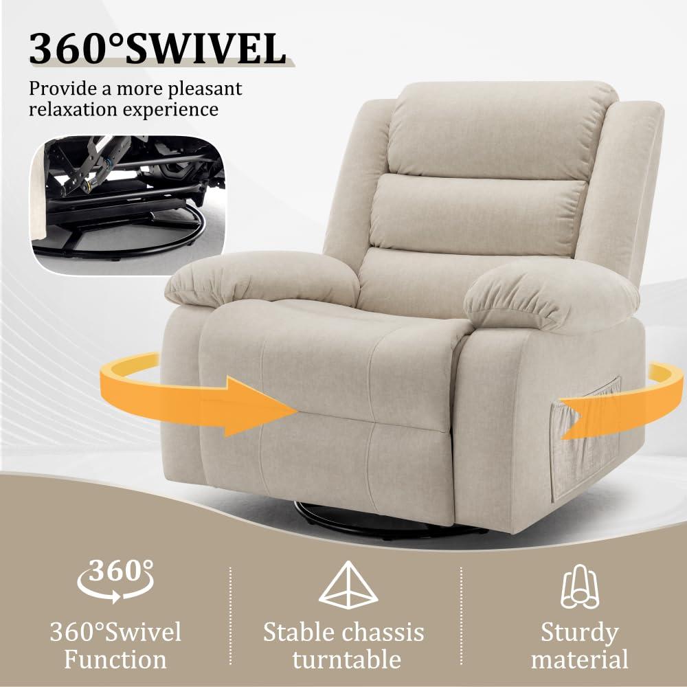 Ebern Designs Ellisse Recliner Chair, Wide Rocker Chair, Rocking Chair with Massage and Heat, 360°Swivel Rocking Chairs, Oversized Recliner for Adult