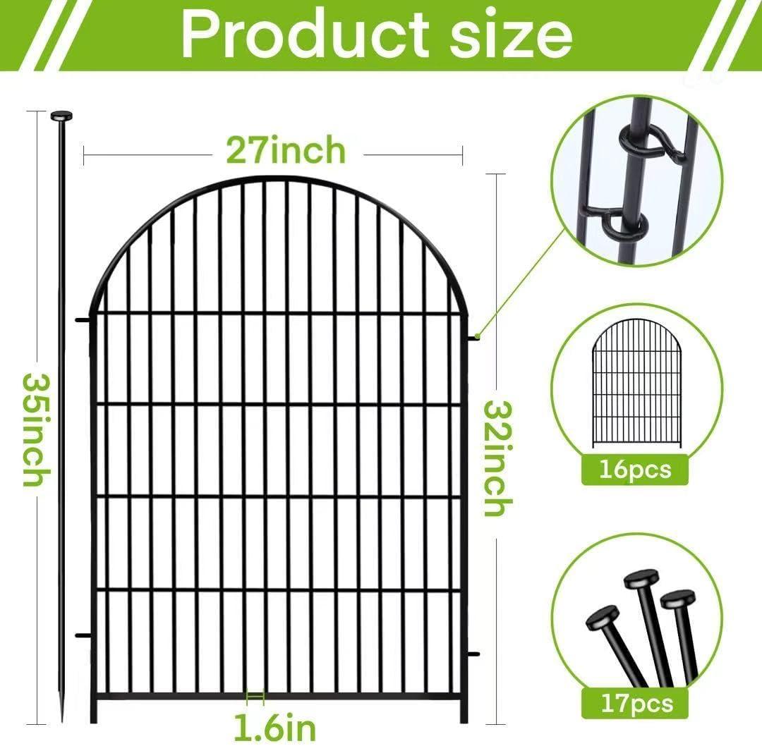 Tall Garden Fence Animal Barrier with Gate, 32 in(H) 16 Panels Garden Fences and Borders for Dogs, Dog Fence Outdoor for Yard, Total Length 35 Ft Metal Temporary Fencing│Patented