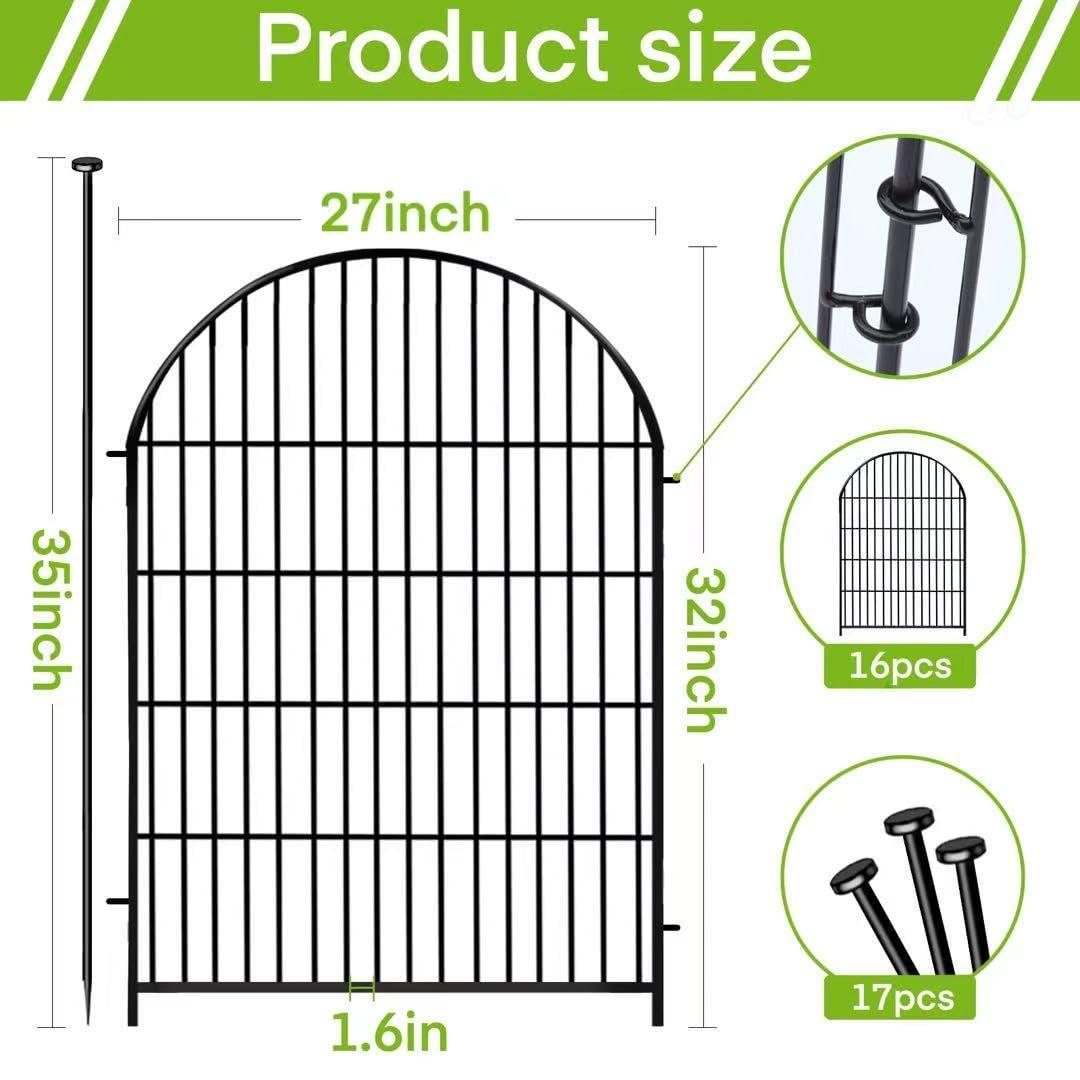 Tall Garden Fence Animal Barrier with Gate, 32 in(H) 16 Panels Garden Fences  and Borders, image size:1080x1080