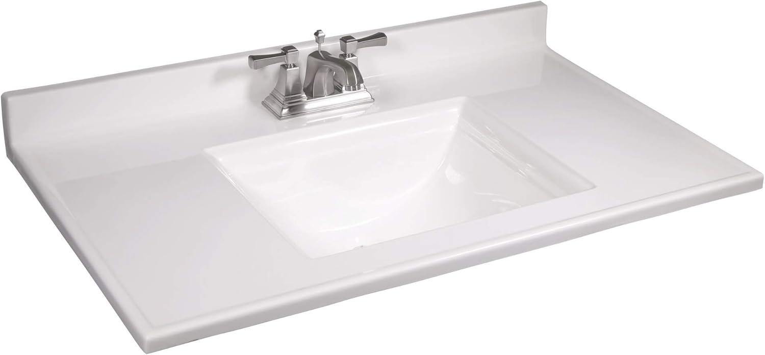 Camilla 37 in Cultured Marble Center Mount Rectangle One Bowl Vanity Top with Backsplash in Solid White