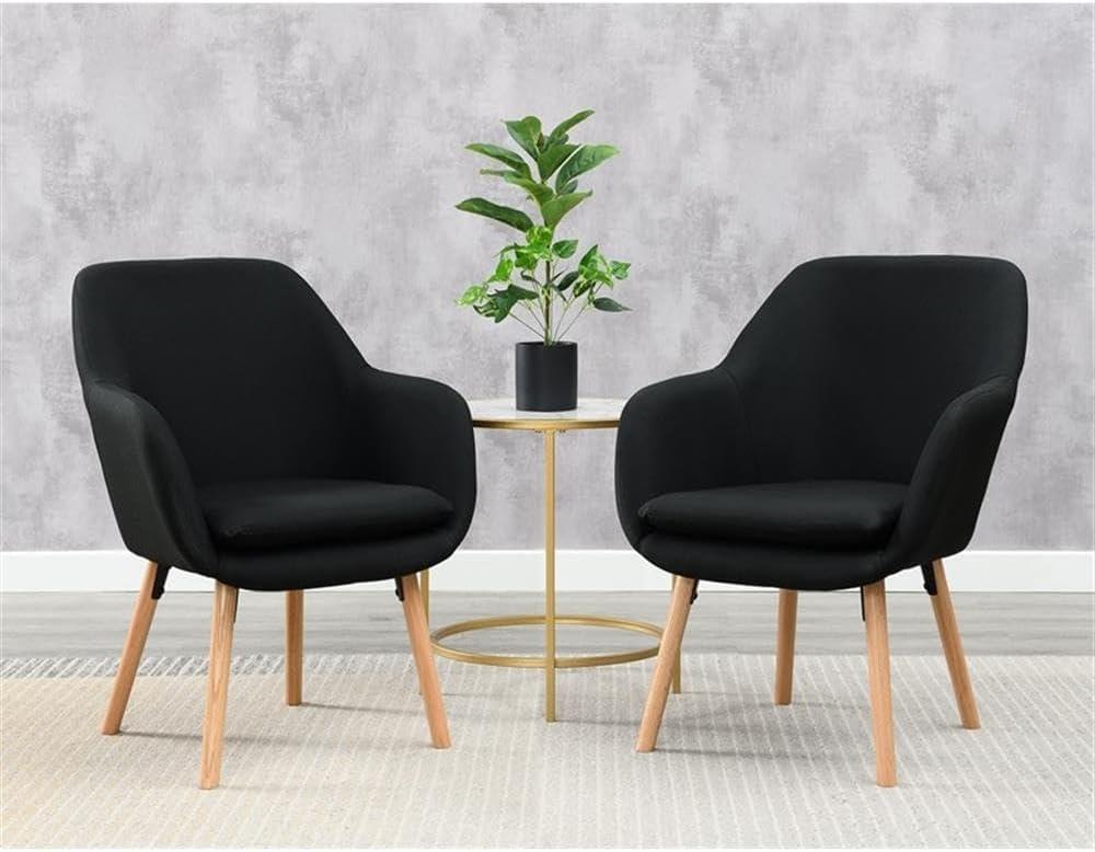 Convenience Concepts Charlotte Accent Chair in Black Linen Fabric with Wood Legs