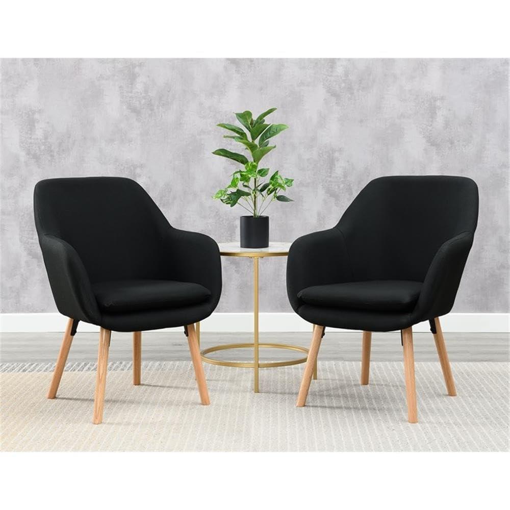 Convenience Concepts Charlotte Accent Chair in Black Linen Fabric with Wood Legs