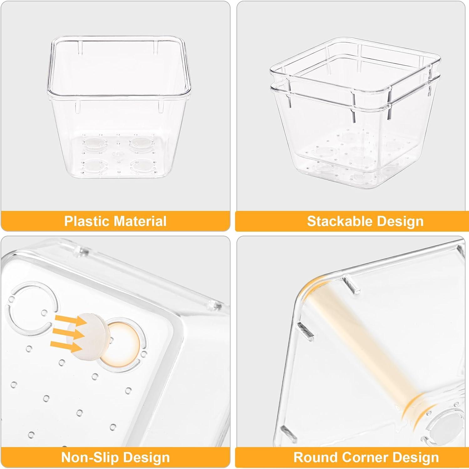 SMARTAKE 13-Piece Drawer Organizers with Non-Slip Silicone Pads, 5-Size Desk Drawer Organizer Trays Storage Tray for Makeup, Jewelries, Utensils in Bedroom Dresser, Office and Kitchen, Clear