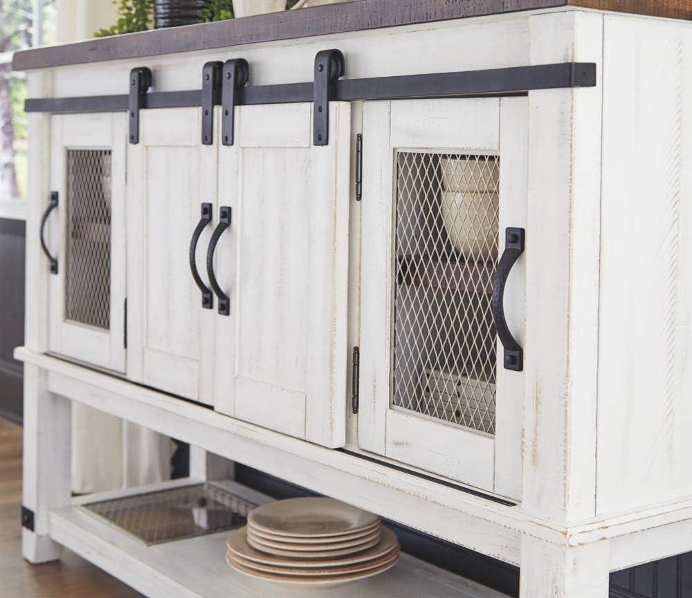 Signature Design by Ashley Valebeck Dining Server White/Brown/Beige: Rustic Farmhouse Sideboard with Adjustable Shelves