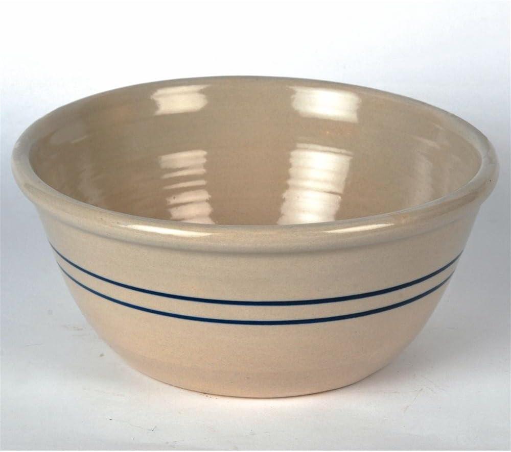 Martinez Pottery Hand-Turned Heritage Blue Stripe Stoneware Mixing Bowl 10"