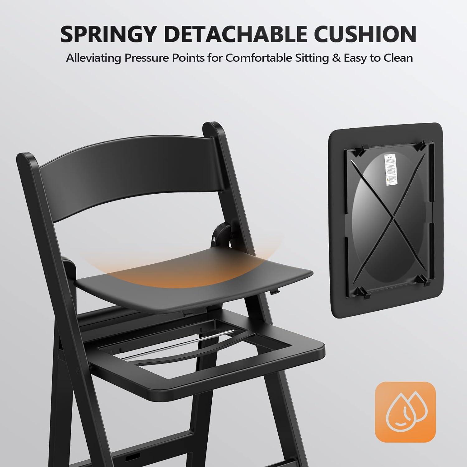FCH Plastic Folding Chair with Padded Seat, Resin Foldable Chairs with Soft Cushion, Comfortable and Sturdy, Suitable for Indoor and Outdoor, Parties, Weddings, Commercial Events, Black, 1 Pack