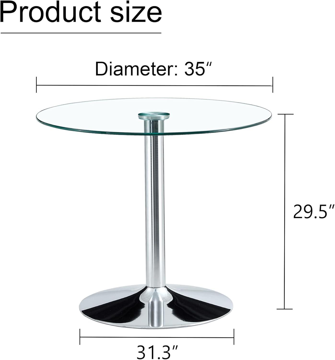 35" Round Glass Dining Table with Silver Metal Base