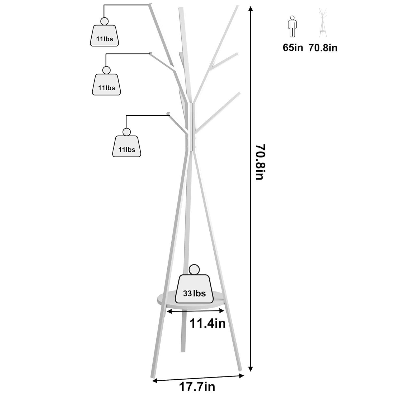 HOME BI Coat Rack Hat Stand Free Standing Display Hall Tree Metal Hat Hanger Garment Storage Holder with 9 Hooks for Clothes Hats and Scarves in Black,17.72" Wx17.72 Dx70.87 H (White)