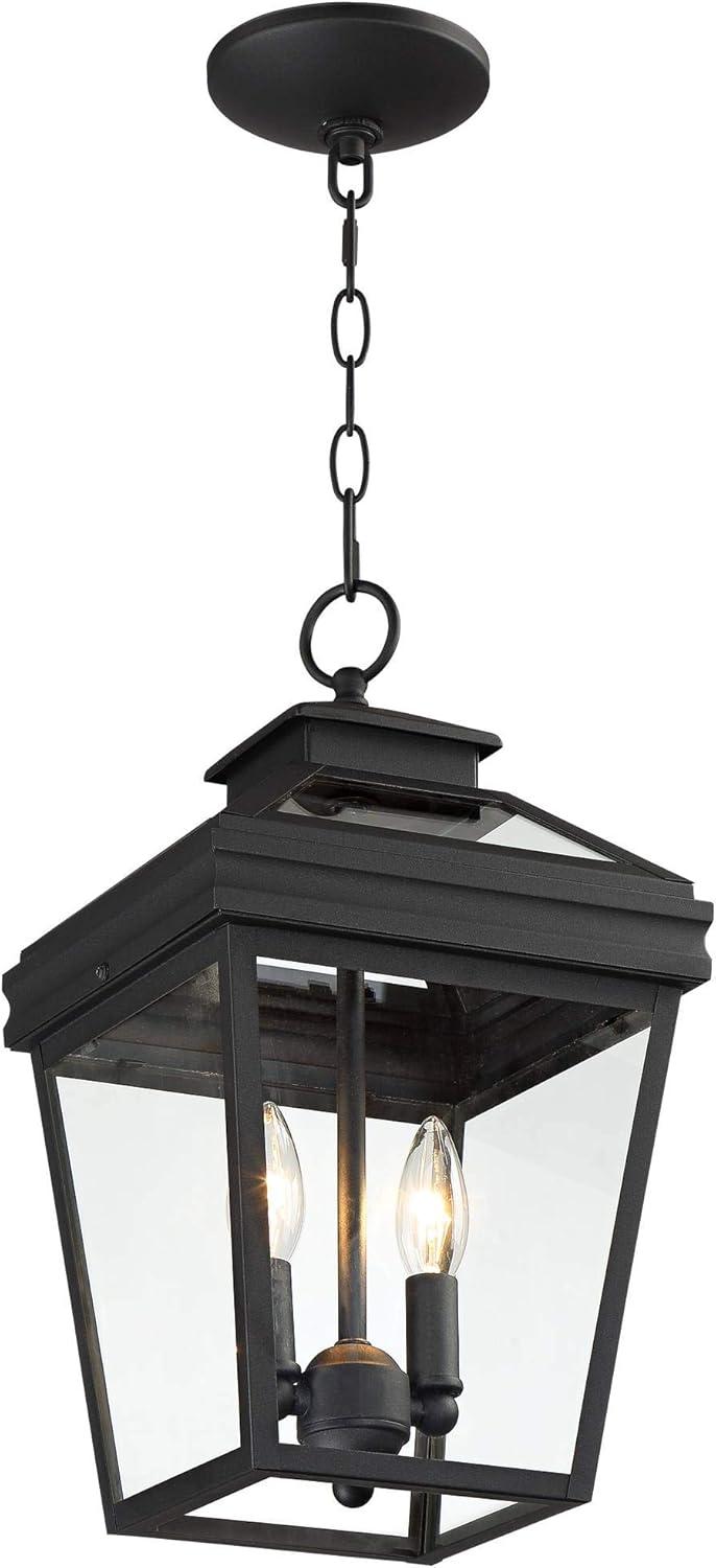 Stratton Black Steel Outdoor Hanging Lantern with Clear Glass