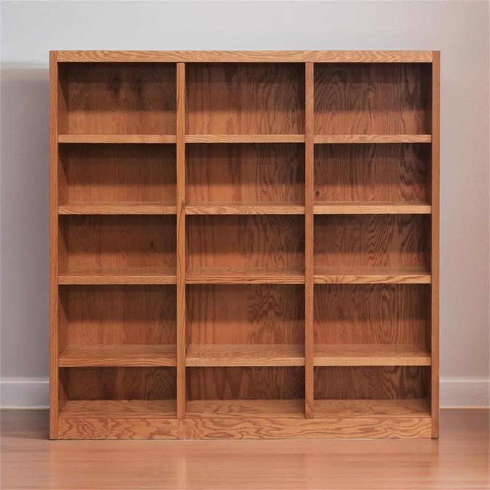 Bowery Hill 72" Tall 15-Shelf Triple Wide Wood Bookcase in Dry Oak