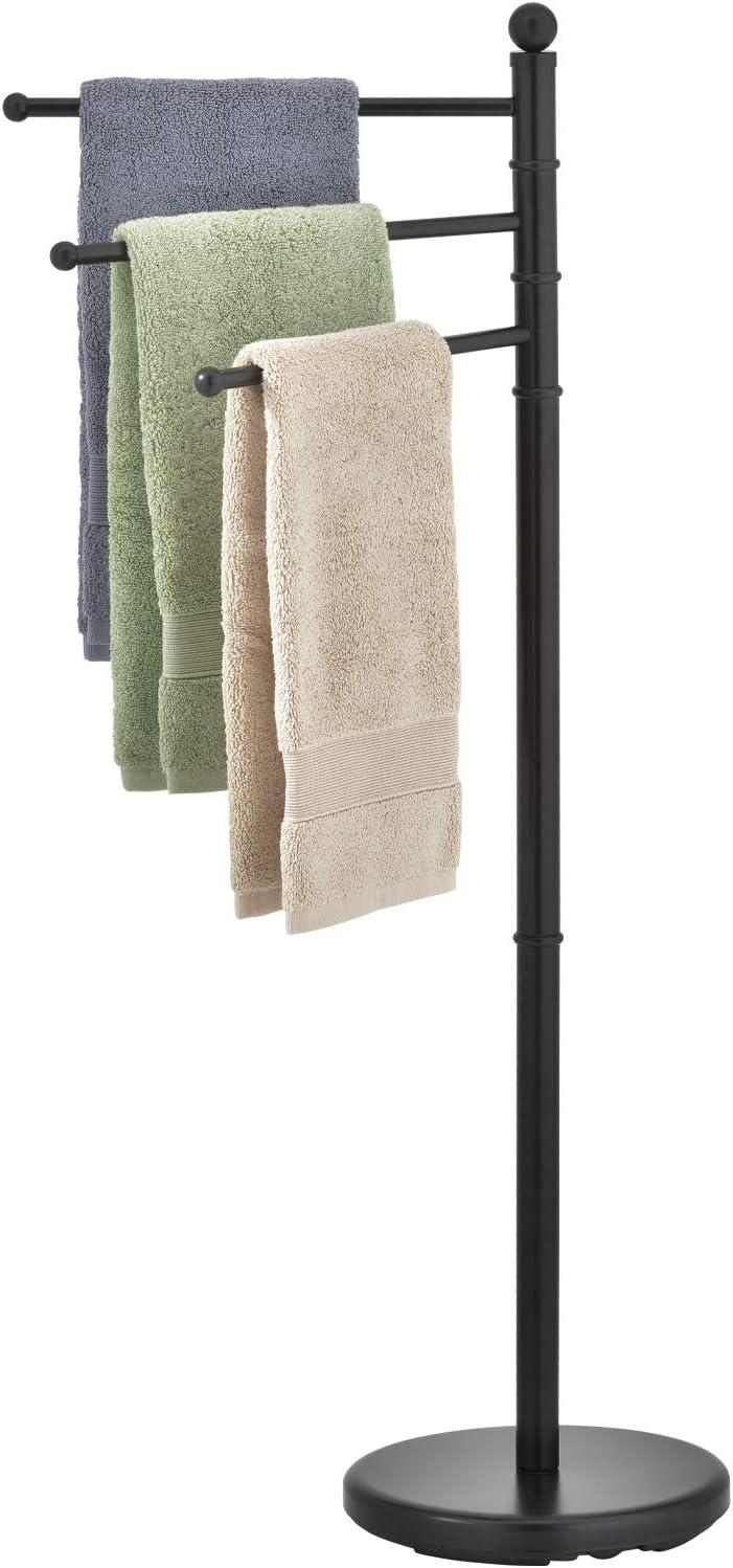 MyGift 40-inch Modern Freestanding Matte Black Bathroom Towel Rack with 3 Swivel Arms