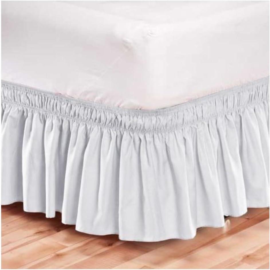 Pleated Three Sides Fabrics Wrap Around Style Egyptian Cotton Elastic 17 inch Drop Dust Bed Skirt for Twin/Full,Queen,King Size Beds(Queen, White)