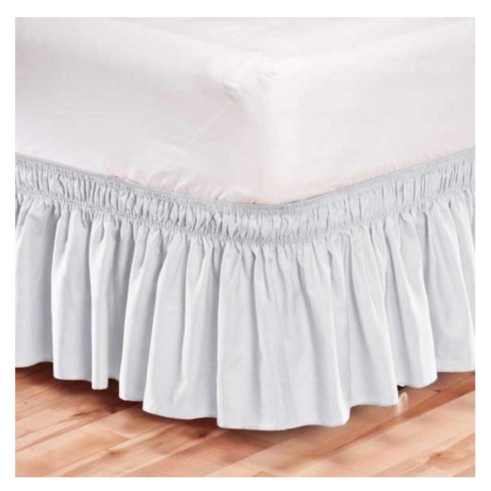 Pleated Three Sides Fabrics Wrap Around Style Egyptian Cotton Elastic 17 inch Drop Dust Bed Skirt for Twin/Full,Queen,King Size Beds(Queen, White)