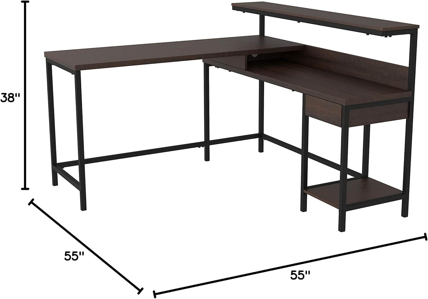 Signature Design by Ashley Casual Camiburg Home Office L-Desk with Storage Warm Brown