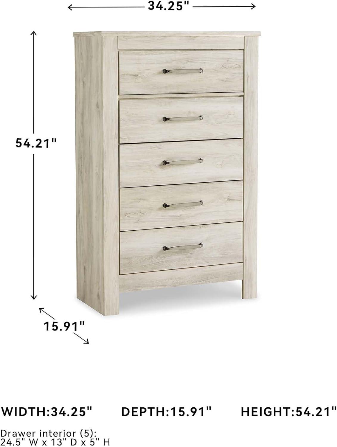 Bellaby 5 Drawer Chest White - Signature Design by Ashley: Farmhouse Style, Brushed Nickel-Tone Handles