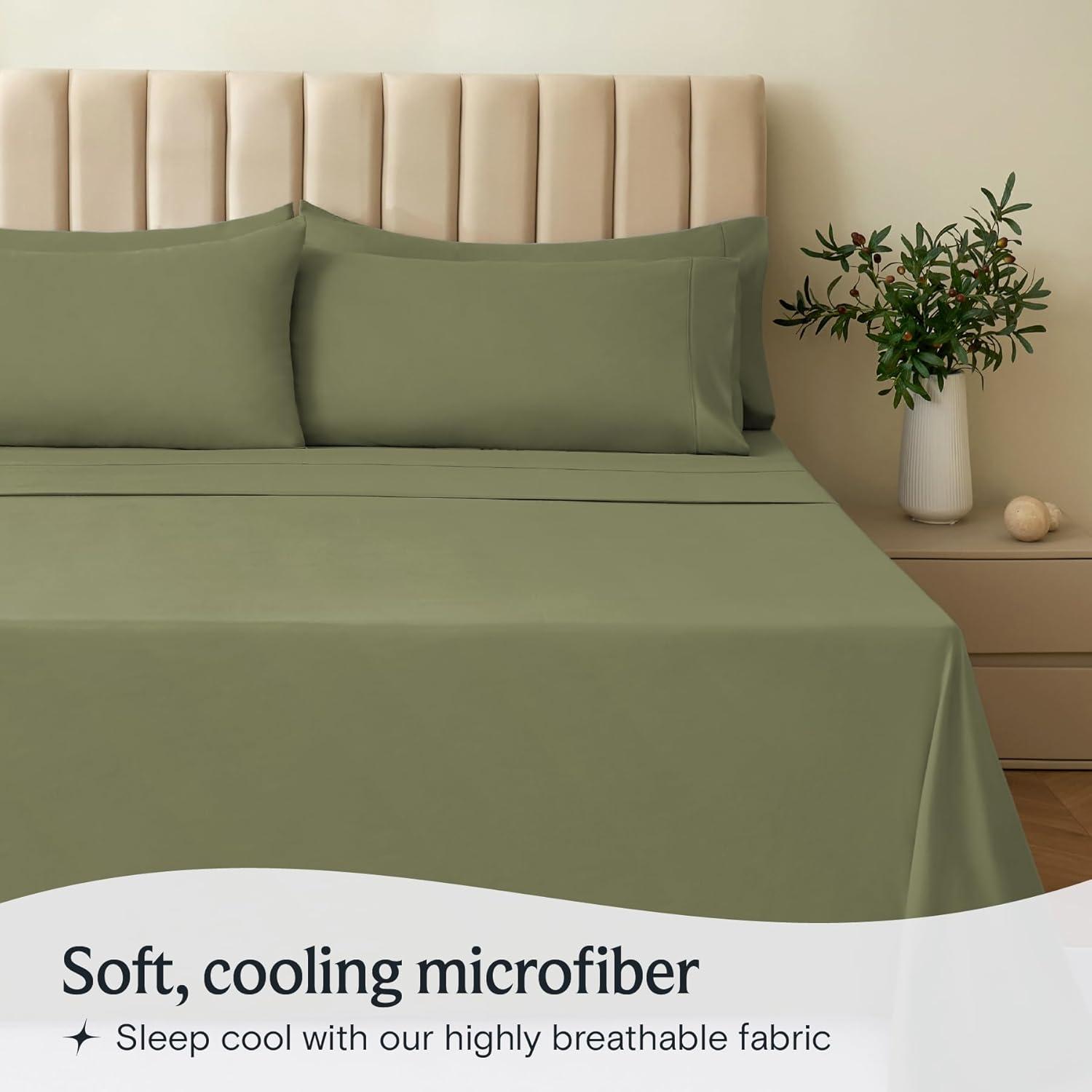 LuxClub 4 PC Olive Twin XL Silky Soft Cooling Deep Pocket Performance Sheet Set