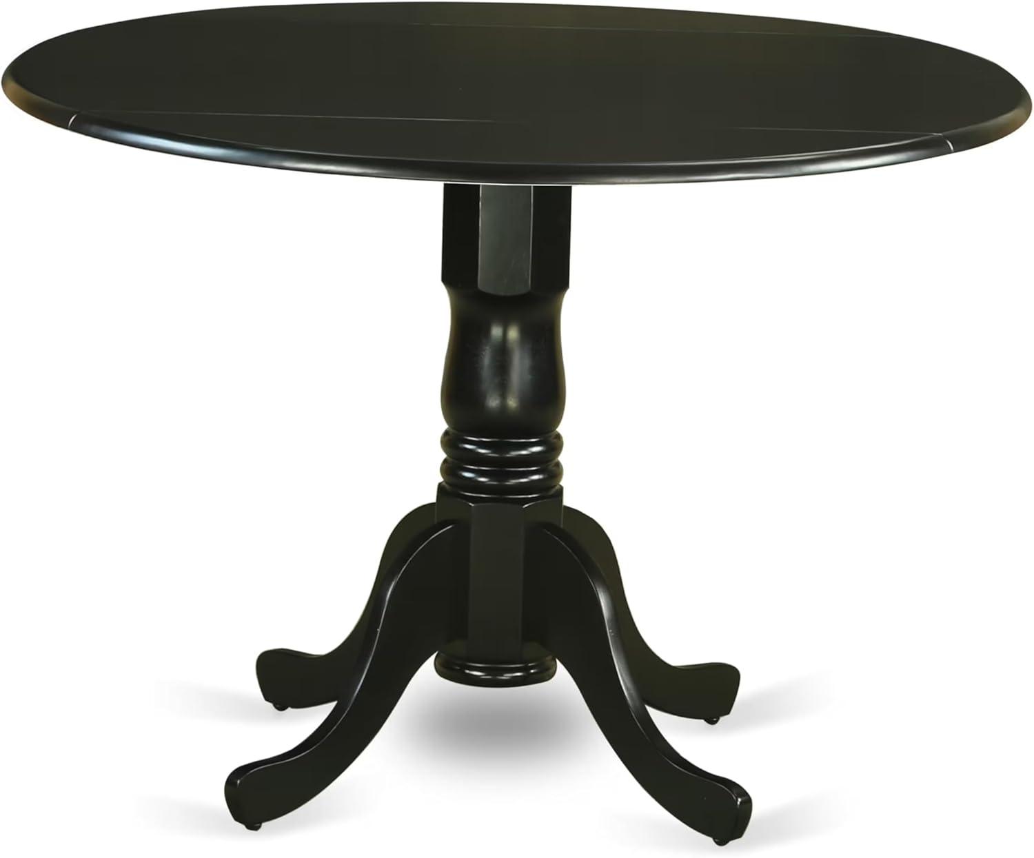 East West Furniture DLAB5-BLK-06 5-Pc Round 42" Kitchen Table With Two 9-Inch Drop Leaves And Four Parson Chair With Black Leg and Linen Fabric Shitake