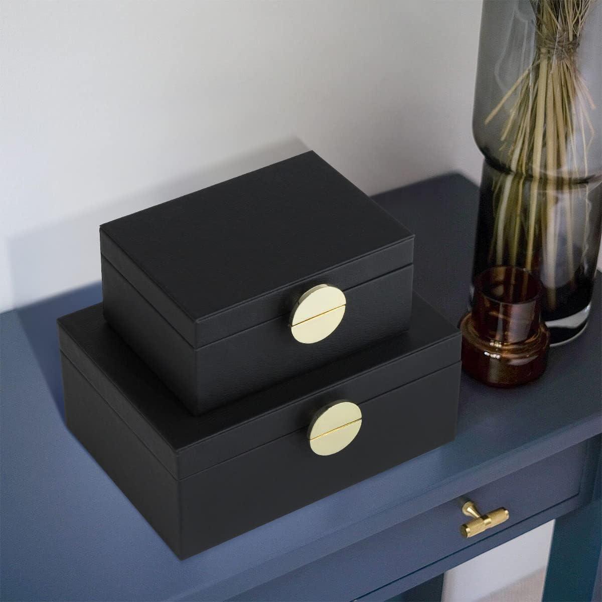 Black Faux Leather Rectangular Jewelry Storage Box Set