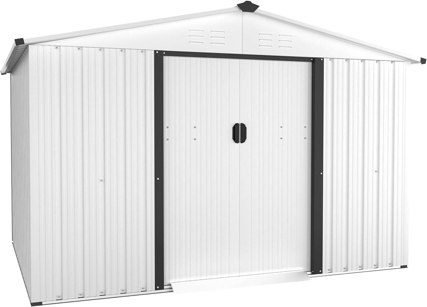 White 6' x 8' Outdoor Metal Storage Shed with Sliding Door