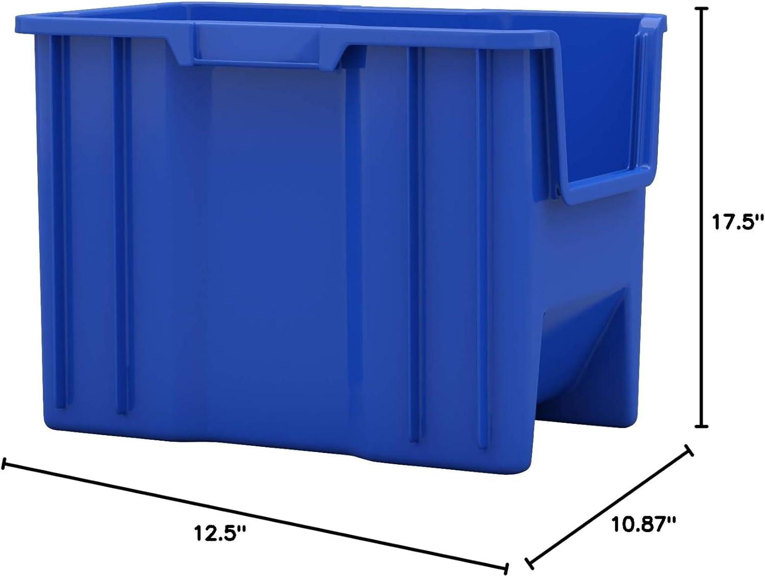 Blue Heavy Duty Stackable Plastic Storage Bin with Handle