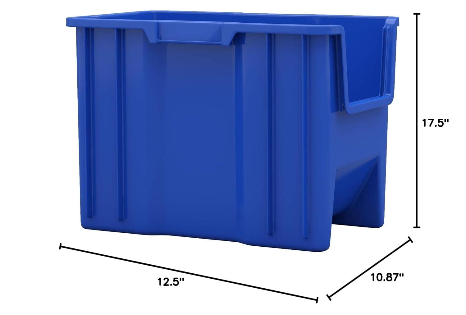 Akro-Mils Stak-N-Store 13014 Large Storage Bins Stackable Heavy Duty Containers, 17.5"x11"x12.5", Blue, 4-Pack