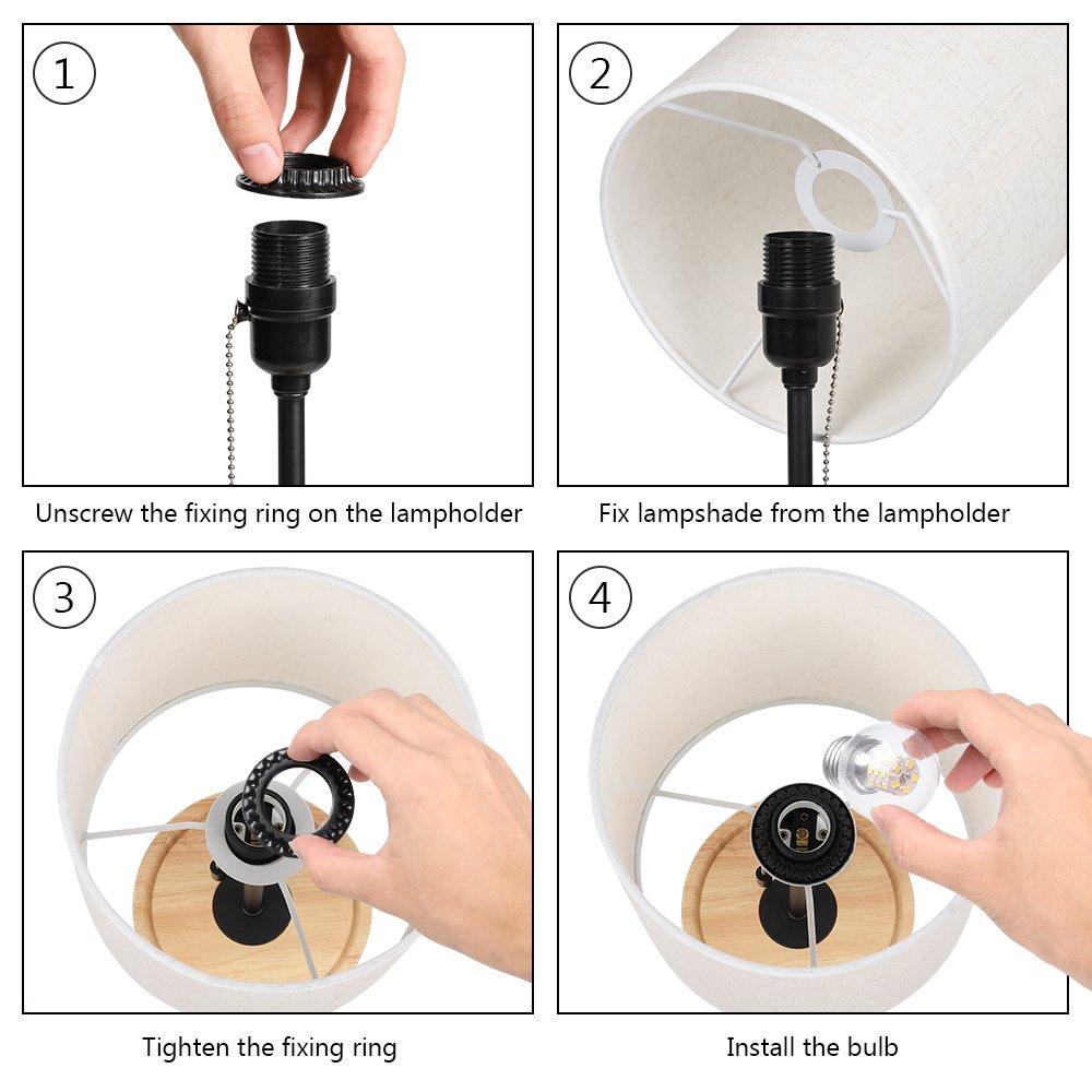 Contemporary Desk Lamp with Metal Frame, Wooden Base, Pull Chain Switch