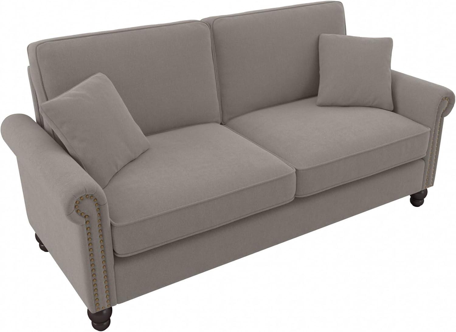 Bush Furniture 73 Inch Living Room Sofa, Pet-Friendly Couch with Fabric Upholstery and Nailhead Trim, Traditional, Coventry Collection, Beige Herringbone