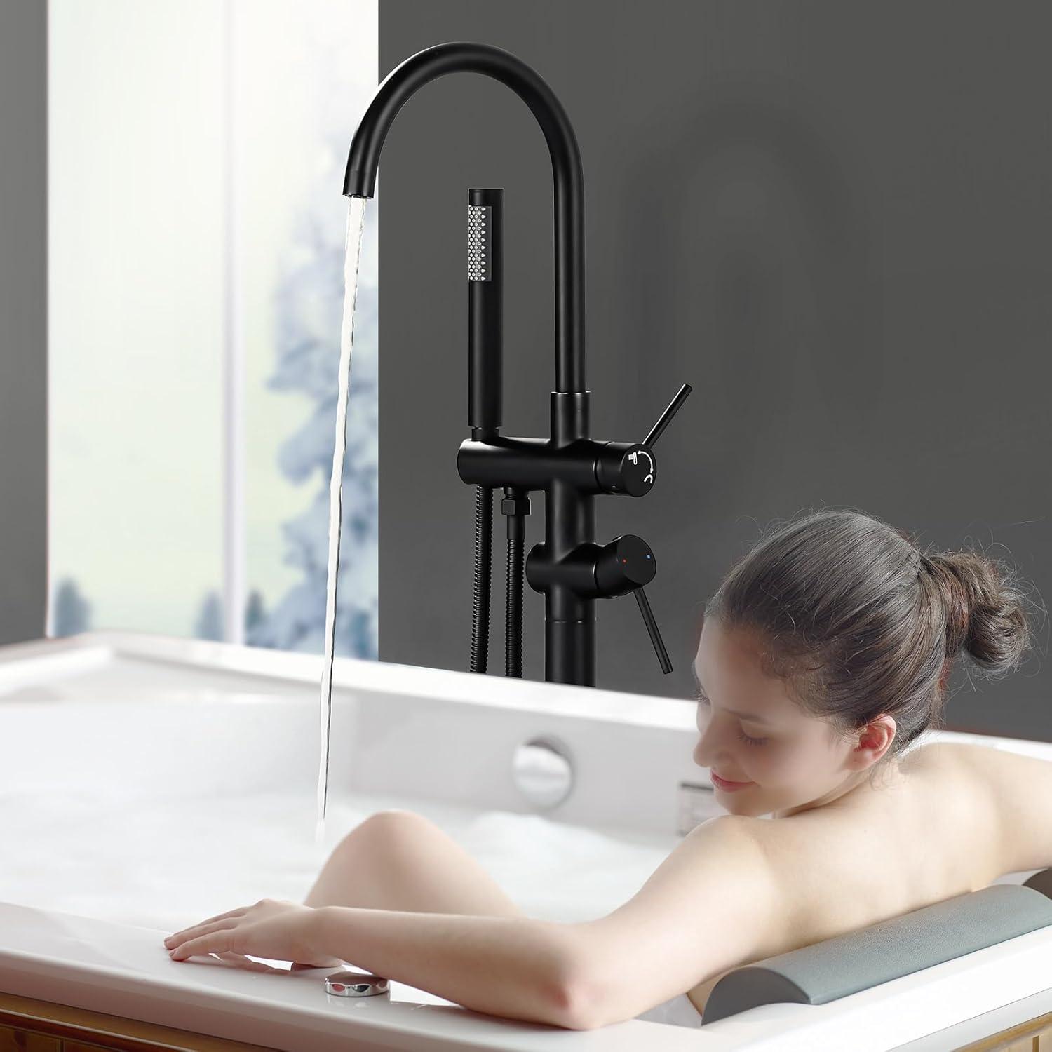 Tub Faucet Floor Tub Spout with Diverter Freestanding Bathtub Faucet Fillter