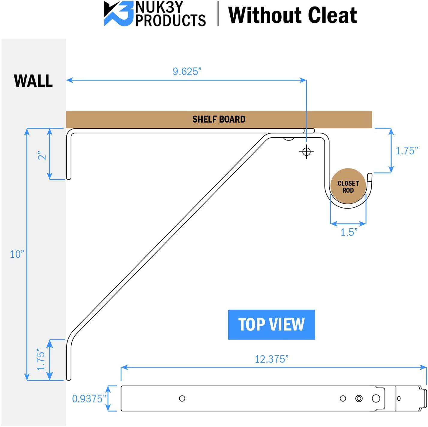 Nuk3y Heavy Duty Adj. Shelf & Rod Support Bracket