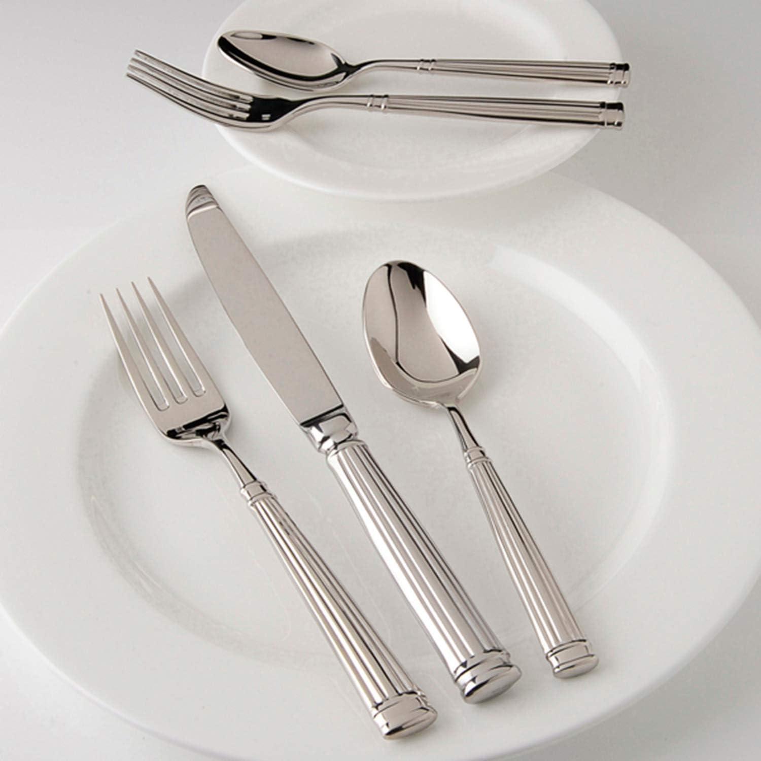 Fortessa Tableware Solutions 5pc Doria Flatware Set: 18/10 Stainless Steel, Traditional Style, Dishwasher-Safe, Silver