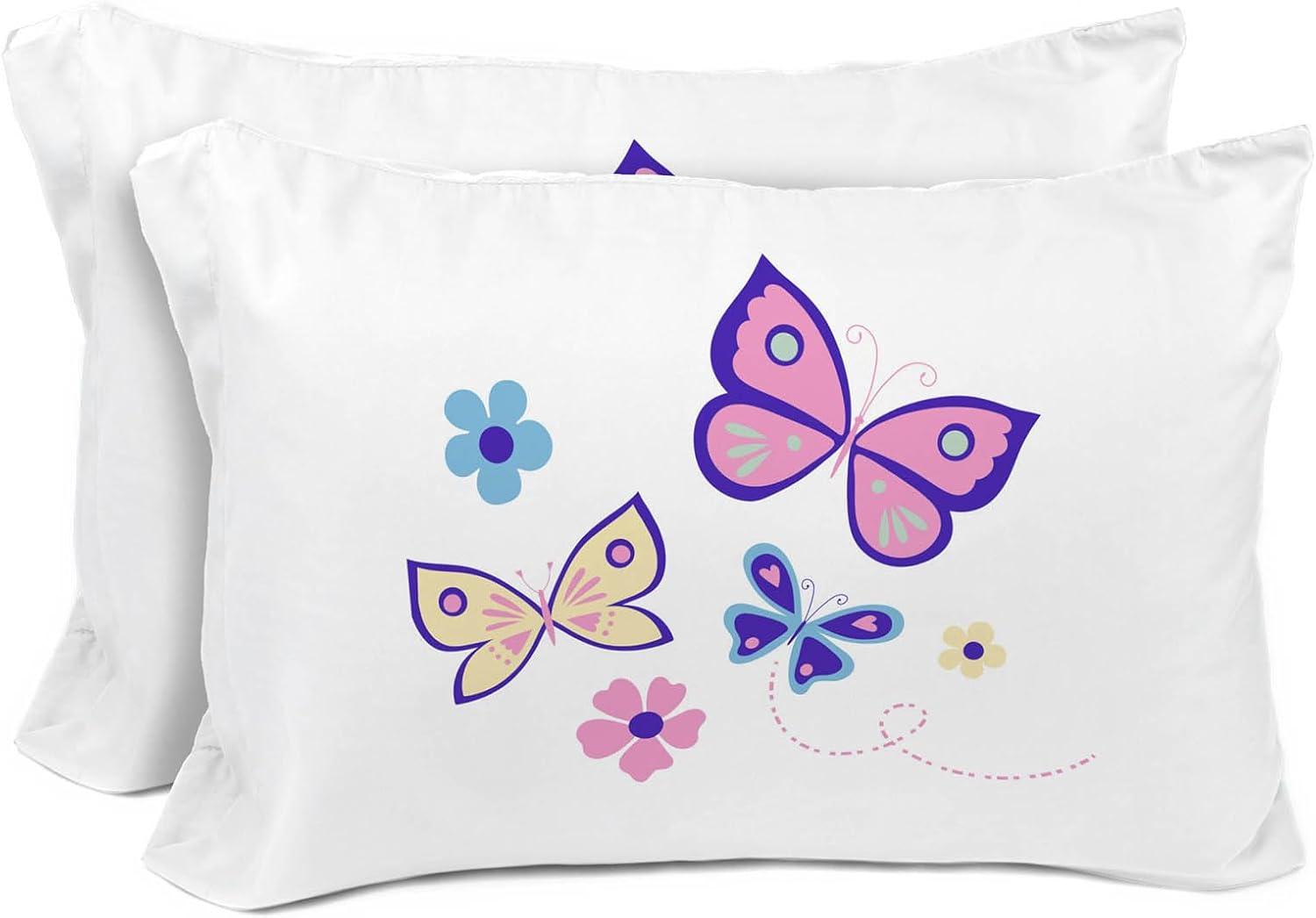 Kids Reversible Butterfly Floral Microfiber Pillowcases, Standard/Queen