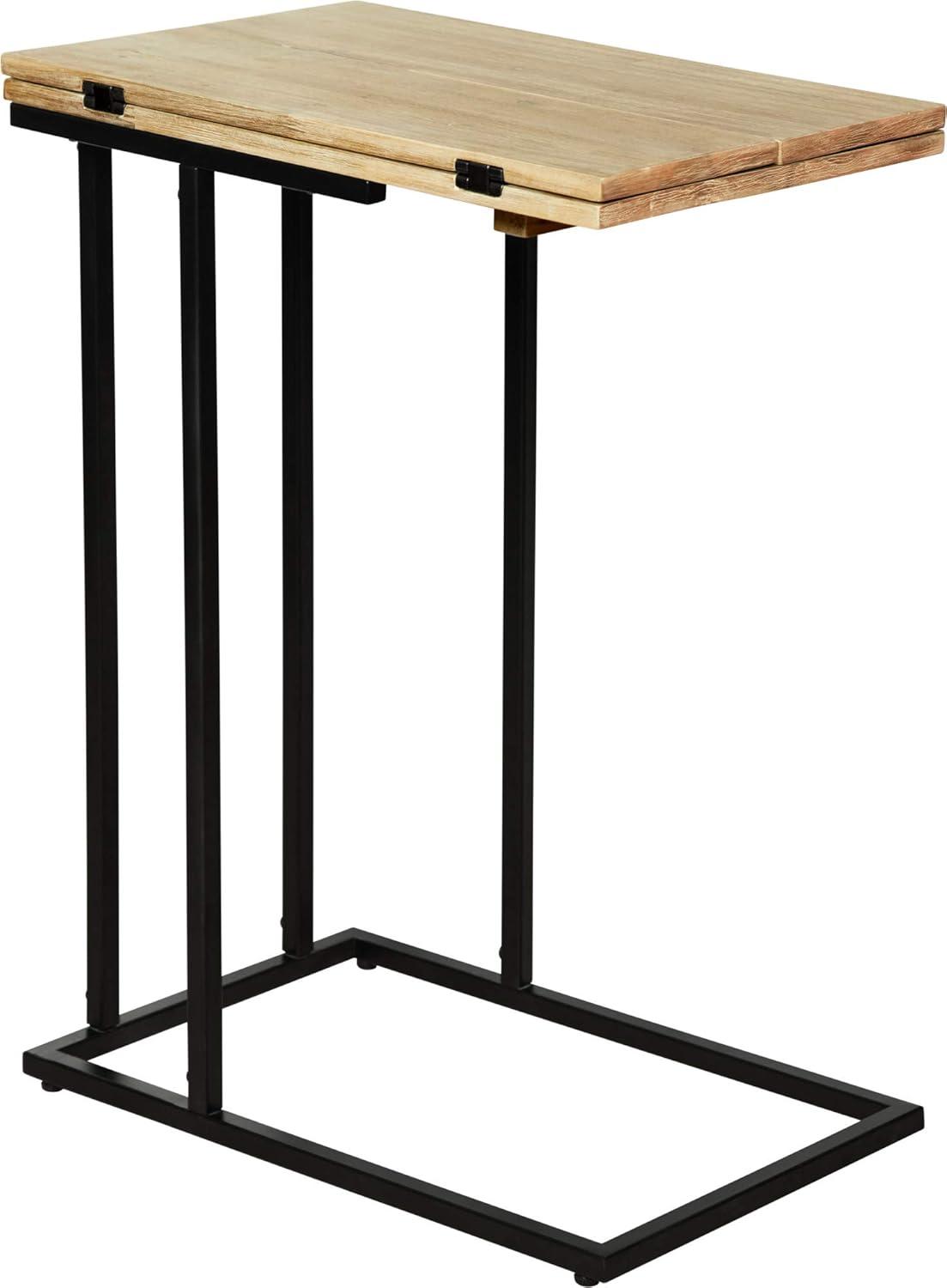 Harton Rustic Expandable C Side Table - Natural Wood - Serta: Over Sofa Design, Black Metal Legs