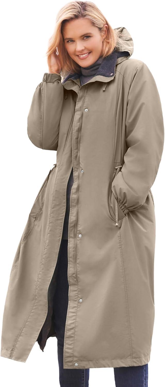 Woman Within Women's Plus Size Long Hooded Taslon Jacket - 22/24, Bark