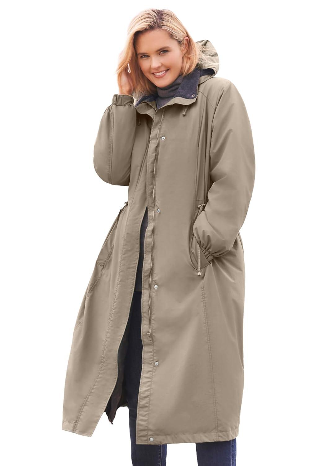 Woman Within Women's Plus Size Long Hooded Taslon Jacket - 22/24, Bark