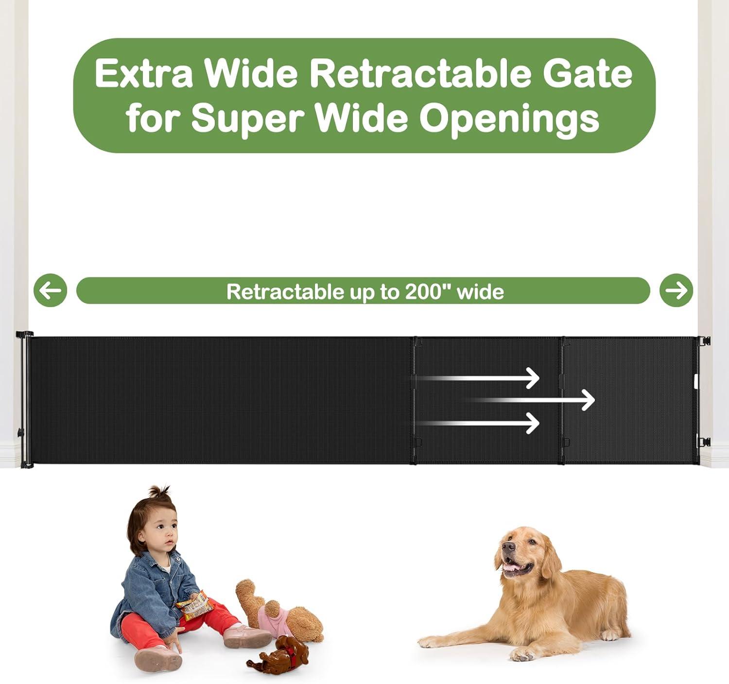 200 Inch Black Retractable Mesh Gate for Kids and Pets