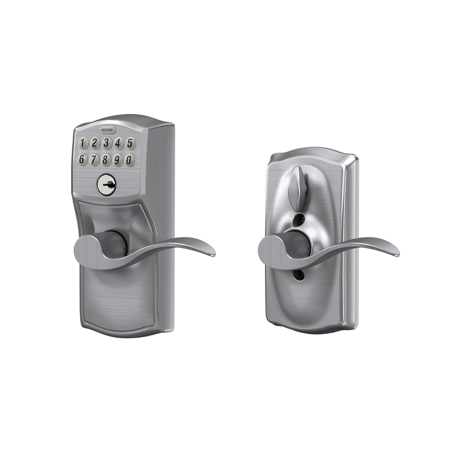 Schlage FE595 Camelot By Accent Keypad with 16211 Latch 10063 Strike Entry Flex-Lock Electronic Keypad with 16211 Latch 10063 Strike Satin Chrome Finish