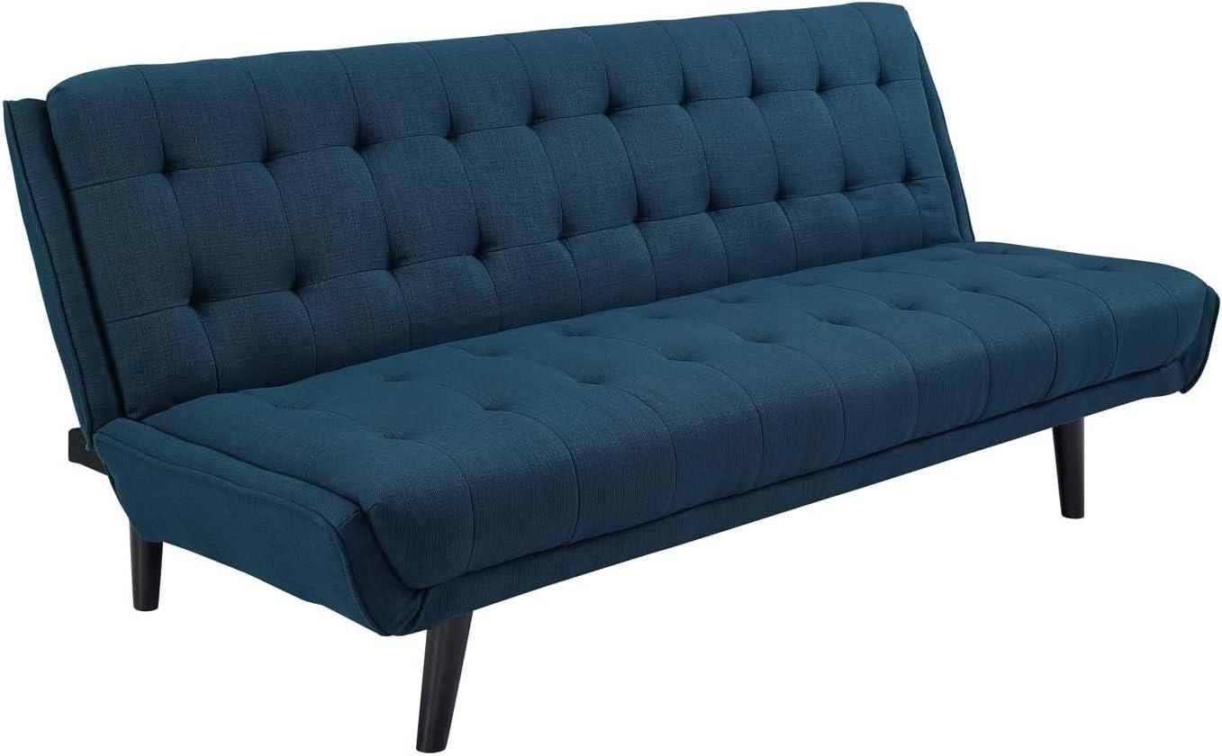 Modway Glance Tufted Convertible Fabric & Wood Sofa Bed in Azure and Black