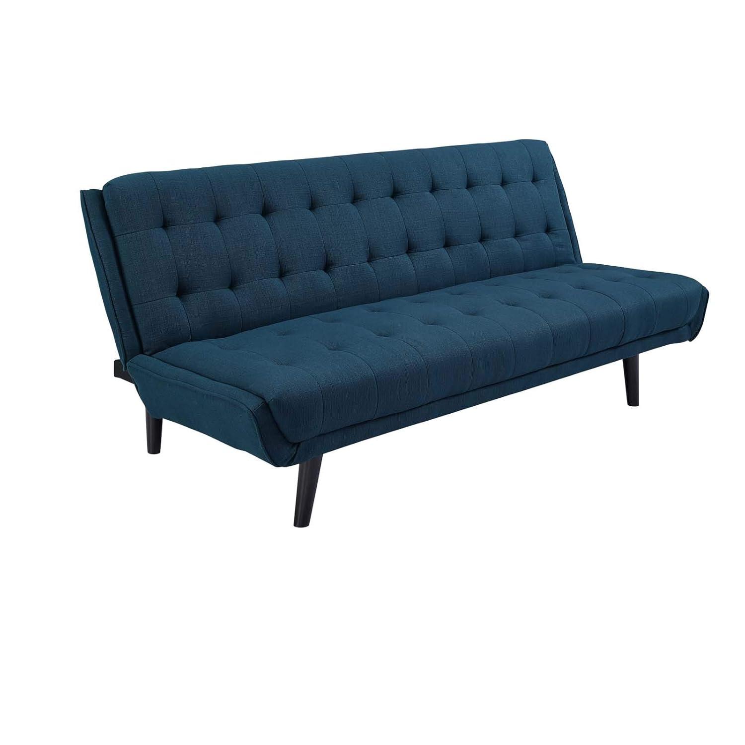 Modway Glance Tufted Convertible Fabric & Wood Sofa Bed in Azure and Black