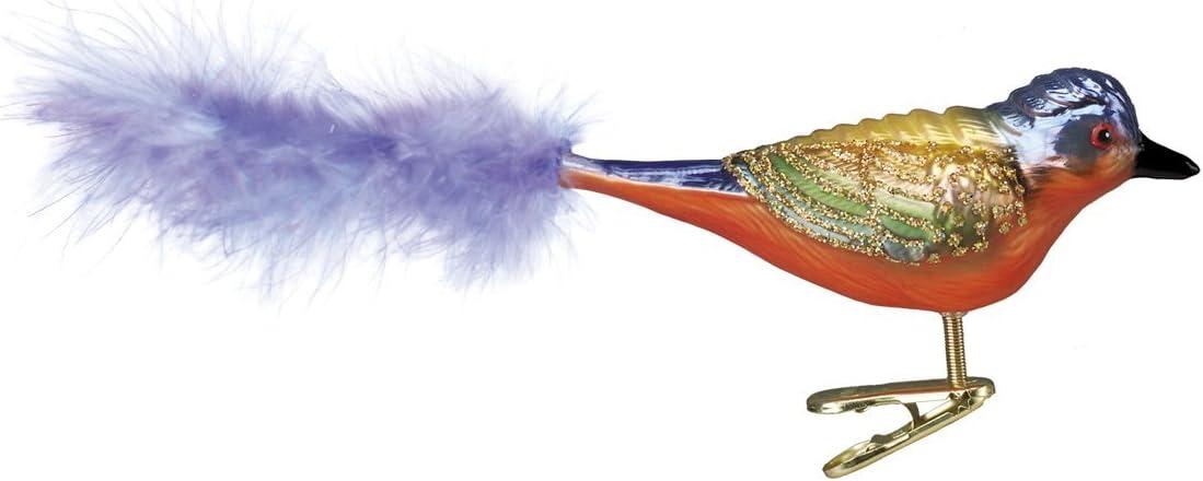 Hand-Painted Glass Bird Ornament with Feather Tail