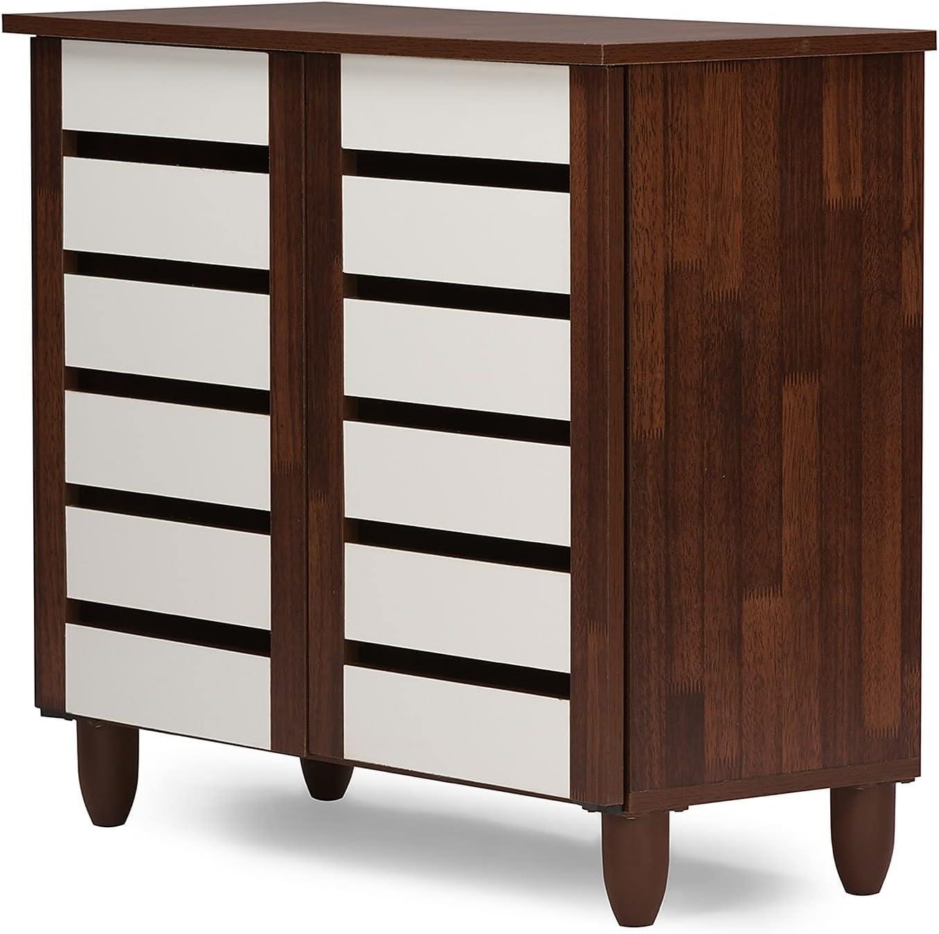 Gisela Two-Tone Shoe Cabinet with 2 Doors Oak/White - Baxton Studio: Modern Design, 3 Shelves, Vinyl Legs