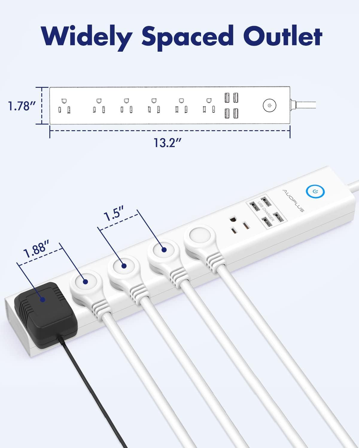 Surge Protector Power Strip with USB Ports, 10ft Extension Cord, 6 Outlets and 4 USB Ports, AUOPLUS Mountable Power