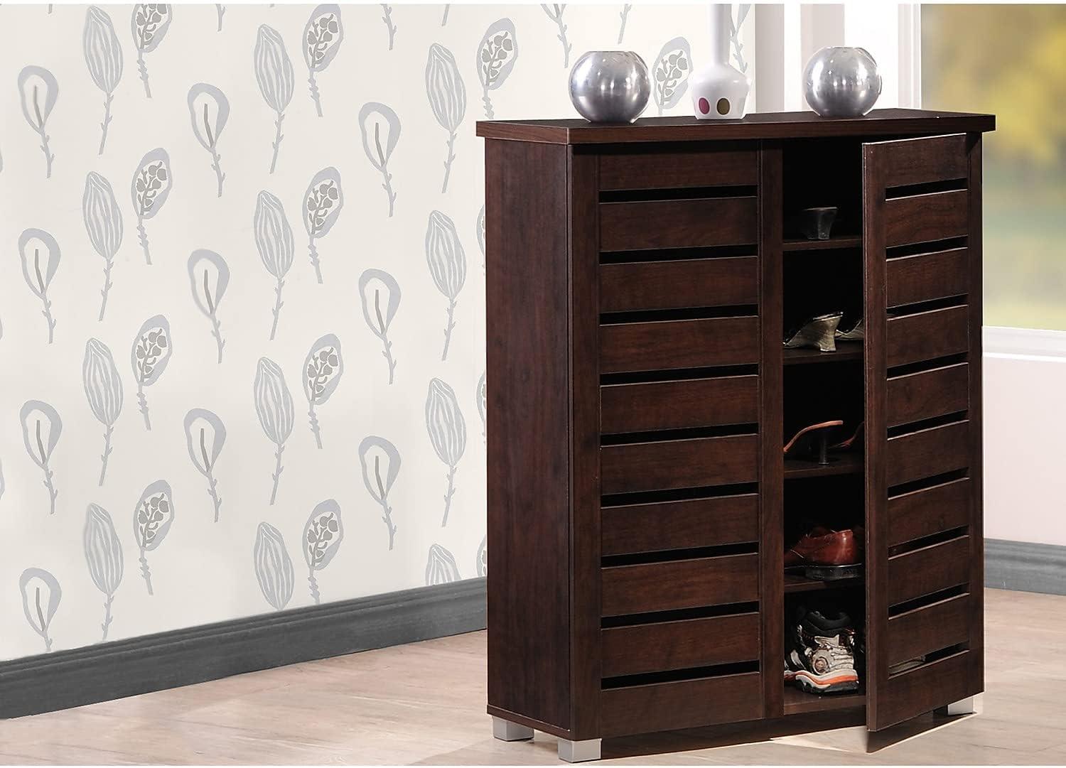 Adalwin Modern and Contemporary 2-Door Wooden Entryway Shoes Storage Cabinet: Holds 15 Pairs, PVC Legs - Baxton Studio