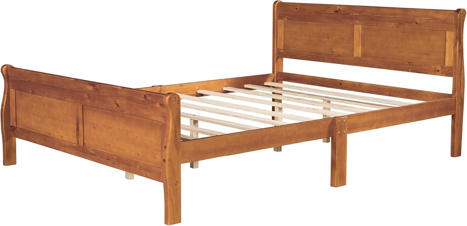 Oak Queen Platform Bed with Headboard and Storage