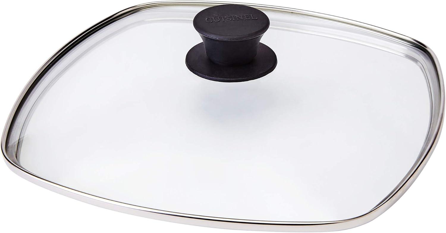 Square Glass Lid for Grill Pans - 10.5"-inch/26.67cm/269mm - Fits Lodge - Fully Assembled - Replacement Cover - Oven Safe Reinforced for Skillets - Universal all Cookware: Cast Iron, Stainless, Enamel