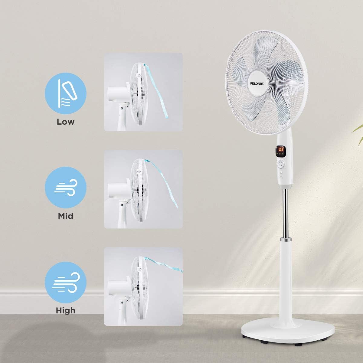 Pelonis 16" 12-Speed Oscillating Pedestal Fan, Ultra Quiet, Remote