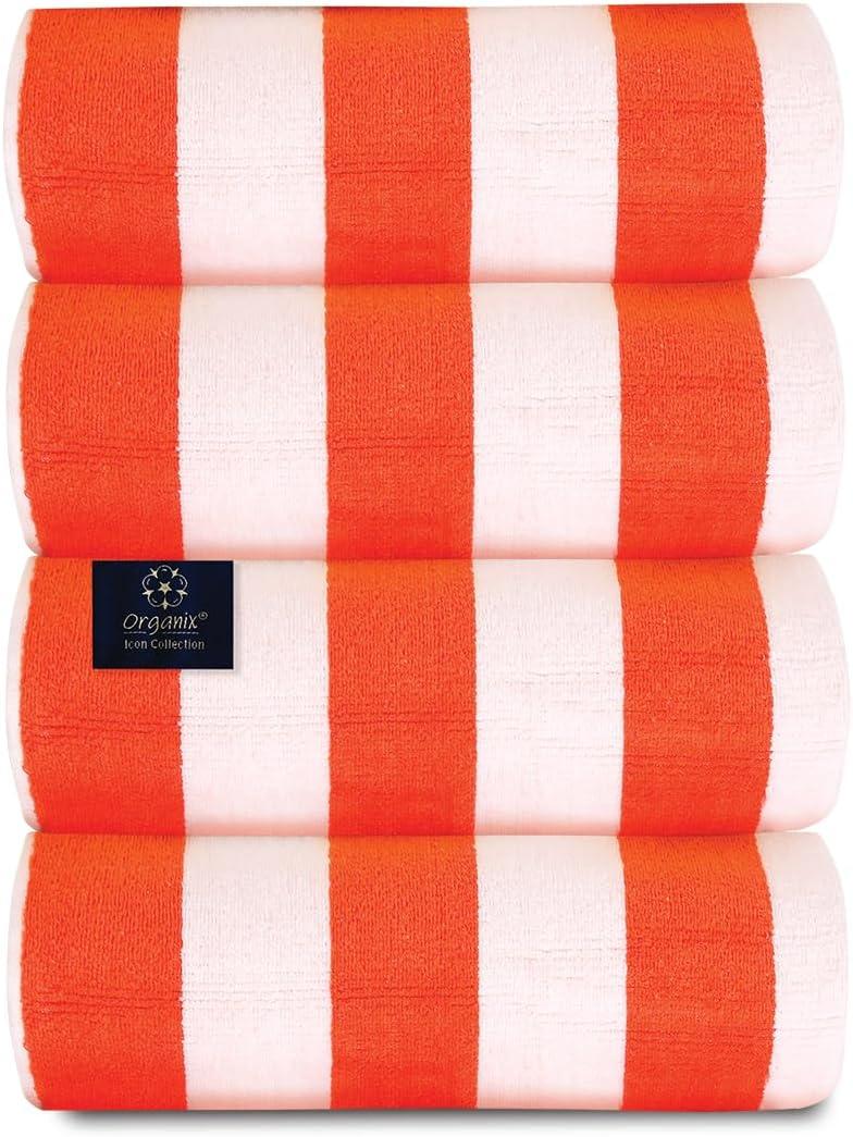 American Soft Linen Beach Towel, 100% Cotton Cabana Striped Beach Towel, 30 in by 60 in Soft Absorbent Beach Pool Towel
, Orange