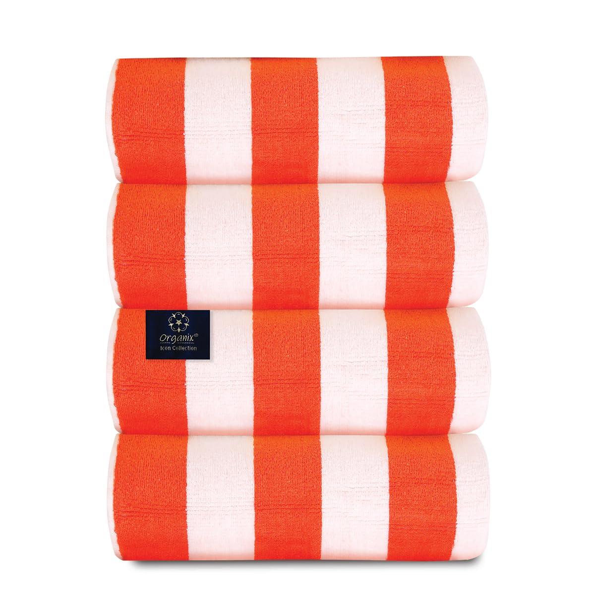 American Soft Linen Beach Towel, 100% Cotton Cabana Striped Beach Towel, 30 in by 60 in Soft Absorbent Beach Pool Towel
, Orange