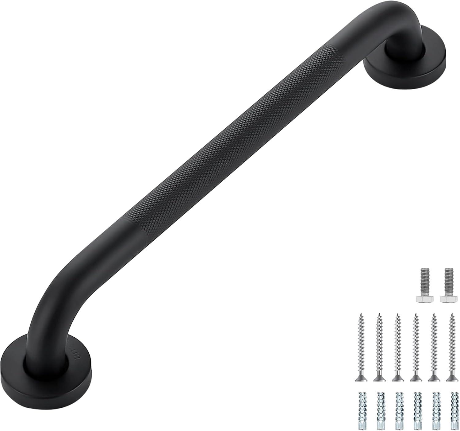 Black 16-Inch Stainless Steel Anti-Slip Shower Grab Bars, 2-Pack